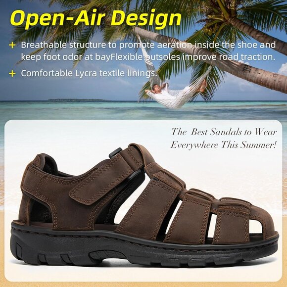 ?Men\'s Hiking Sandals Brown Leather Athletic Casual Outdoor Sports Shoes main image 7